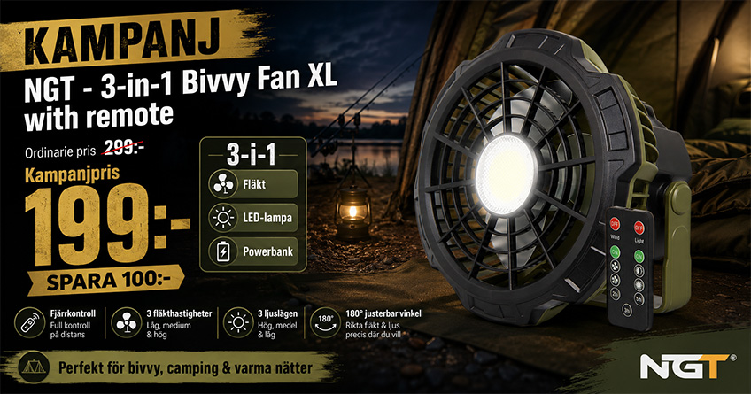 NGT - 3-in-1 Bivvy Fan XL with remote NGT - 3-in-1 Bivvy Fan XL with remote