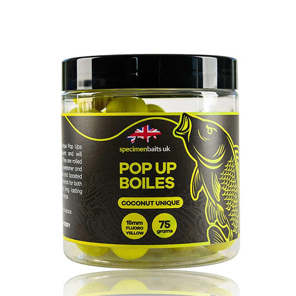 Specimen Baits - Pop Up Boilies Coconut Unique Fluoro Yellow Specimen Baits - Pop Up Boilies Coconut Unique Fluoro Yellow